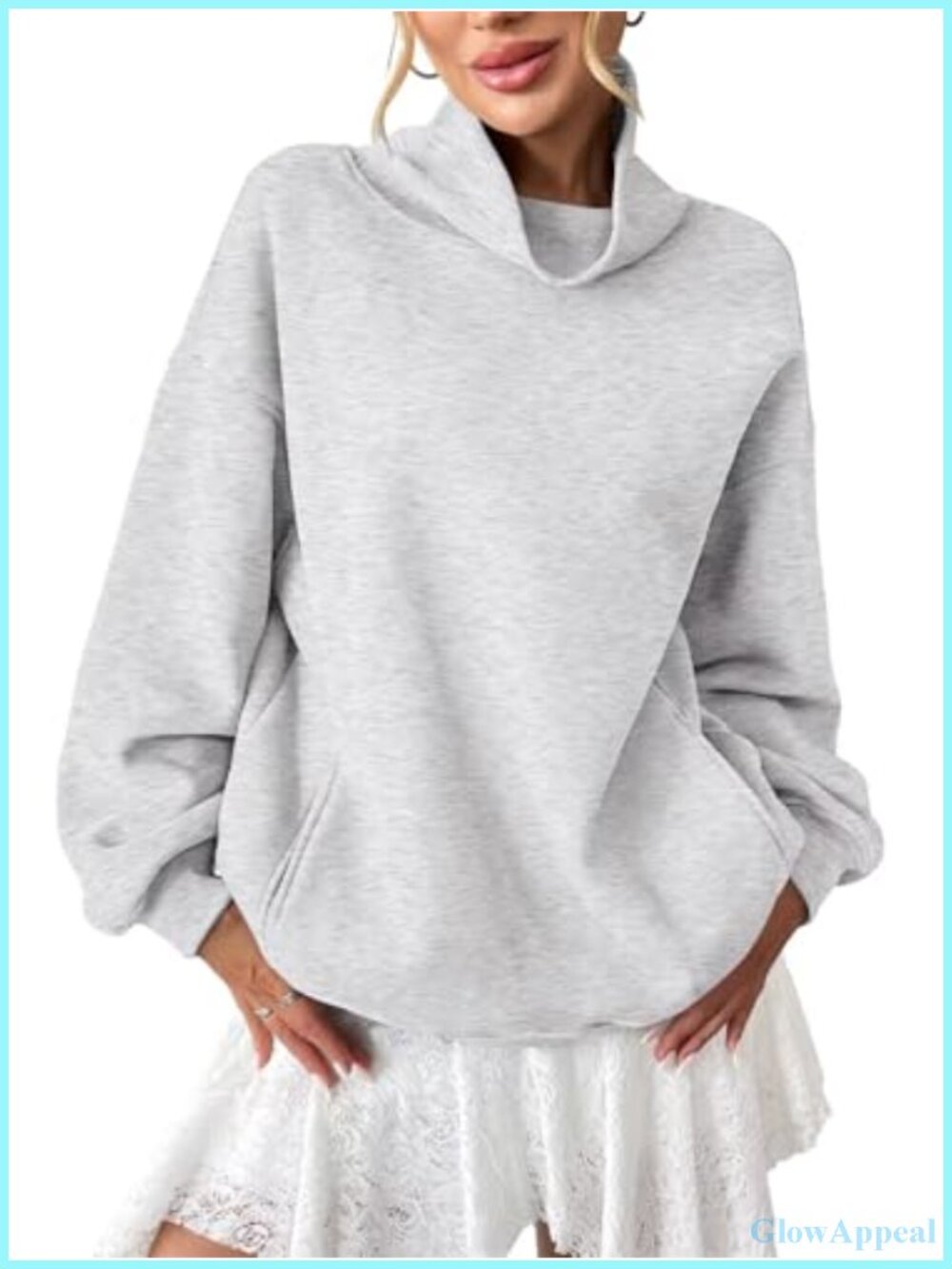 Fleece Turtleneck Sweatshirt Oversized Pullover with Pockets